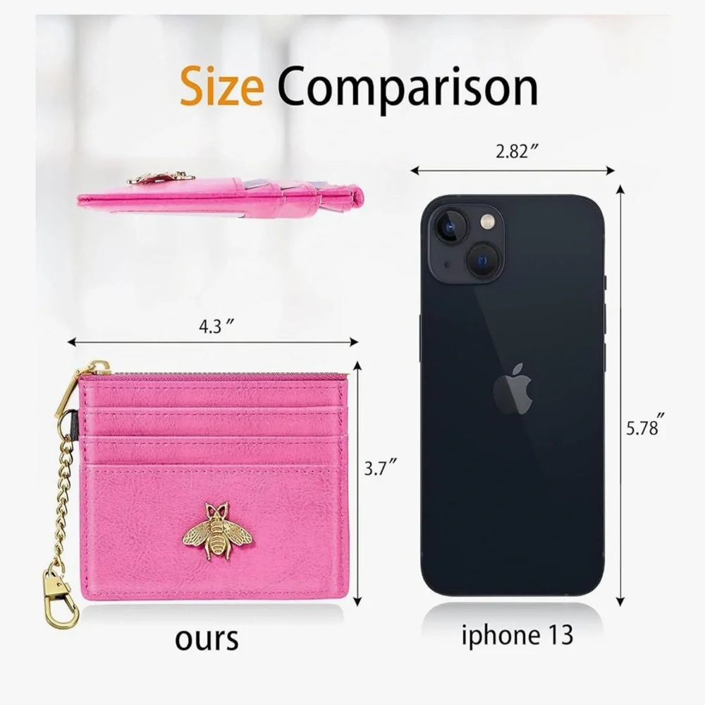 🆕 Card Holder Keychain Wallet for Women with ID Window RFID Coin Purse Bee